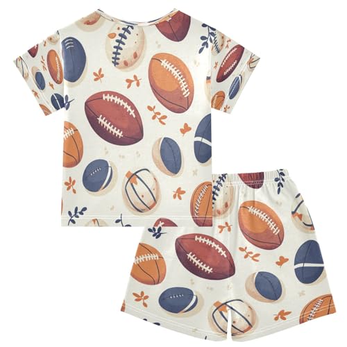 Pajama Sets Short Sleeve American Football Baseball Pattern Soft Cotton Summer Sleepwear 2 Piece PJS Size 5-14T2