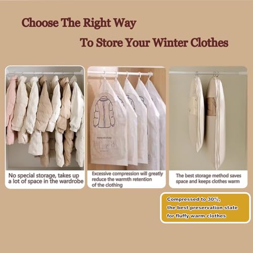 Space Saving Hanging Garment Bag with Self Compression Zipper, Space Saver Closet Organizers,Dust Cover Clothes Bags for Down Coat (Large)4