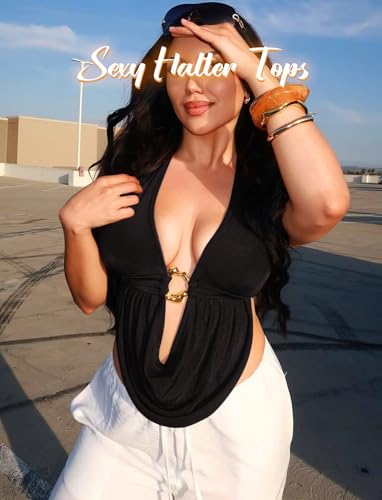 TZLDN Women's Sexy Halter Going Out Tops Backless Deep V Cowl Neck Y2k Summer Crop Tank Tops Festival Club Concert Outfits4