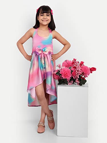 Image of TILISM Girl's Satin Skater Knee-Length Dress (SUPERART02 Multicolour