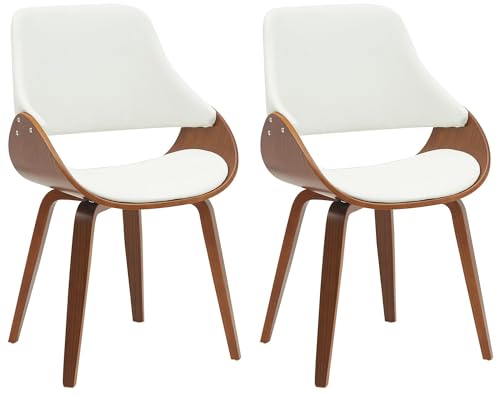 CLP Chaises de Salle à Manger Set de 2 Vangale, avec accoudoirs et Dossier, rembourrées, piètement Bois courbé Noyer, Couleur:Noyer/Blanc,...