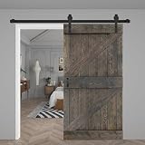 K Series 42in x 84in Smoky Gray Finished Solid Wood Barn Door with Hardware Track - Assembly Needed
