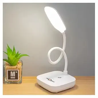 Pick Ur Needs Rechargeable Study Lamp/Desk Lamp with 3 LED Color Yellow/White/Warm White Color Mode Touch Dimmable Brightmess Type C Fast Charging Study Table Lamp (0046 White)