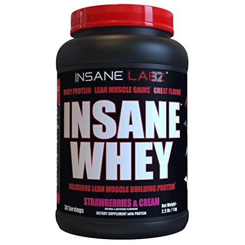 Image of Insane Labz Insane Whey,100% Muscle Building Whey Protein, BCAA Amino Profile, Mass Gainer, Meal Replacement (Strawberries & Cream, 30 Servings)