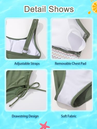 Image of Teen Girls Swimsuit Two-Piece Bikini Set Adjustable Shoulder Straps Bathing Suit Kid Athletic Swimwear with Chest Pad