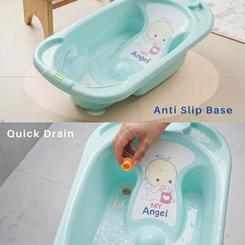 Image of Baybee Lullie Baby Bath Tub for Kids with Anti-Slip Base & Easy Drain | Babies Bathtub with Built-in Soap & Accessory Holder | Spacious Baby Bath Tub for 0-5 Years Boys Girls (Blue)