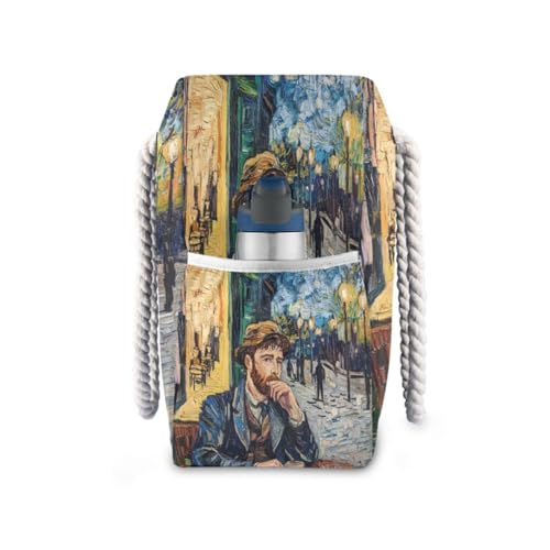 Street Café Beach Bag & Travel Tote Bag Large Sandproof with Zipper Closure, Wet Pouch for Swim Gym Travel, Lightweight Foldable Outdoor Bag3