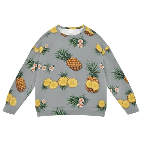 JUNZAN Cartoon Pineapples Fruit Grey Little Boys Sweatshirts Hoodies Long Sleeve Hoodie for Boys Athletic 4T