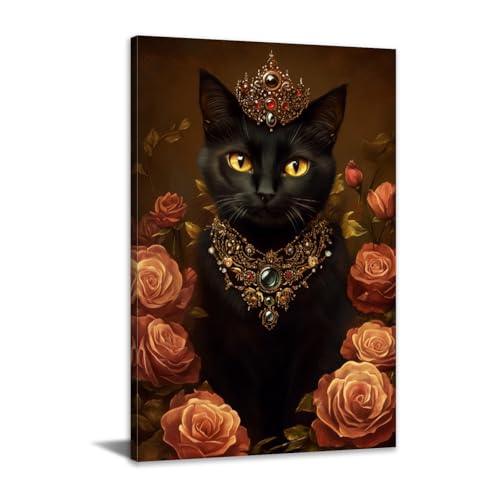 JINLUNTA Royal Black Cat Canvas Wall Art Vintage Regal Cat