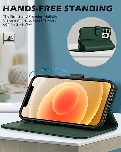Shieldon Case For Iphone 13 Pro Max 5G, Genuine Leather Wallet Flip Cover Kickstand Rfid Blocking Credit Card Holder Magnetic Shockproof Case Compatible With Iphone 13 Pro Max (6.7") - Midnight Green #TOP4