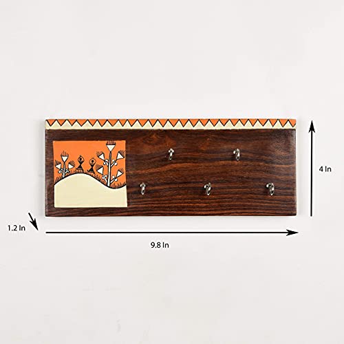 Image of Artysta 'Celebration of Life' Orange and White Wooden Key Holder for Wall Stylish Decorative Keychain Holder Key Hanger for Home Decor (5 Hooks)