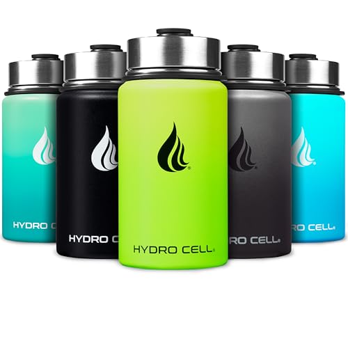 Image of HYDRO CELL Stainless Steel Insulated Water Bottle with Straw - For Cold & Hot Drinks - Metal Vacuum Flask with Screw Cap and Modern Leakproof Sport Thermos for Adults (Neon 14oz)
