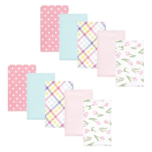Image of Hudson Baby Unisex Baby Cotton Flannel Burp Cloths, Pink Tulips, One Size