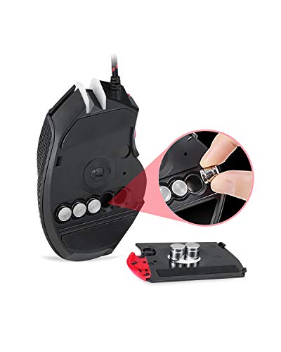 Mouse da Gioco, V18 Mouse Ottico Programmabile da Gioco, Sniper/Fuoco, 9 Pulsanti, 4000 DPI, 8 Regolazioni DPI, Ottimizzazione del Peso per PC/Ufficio(Nero/Rosso)