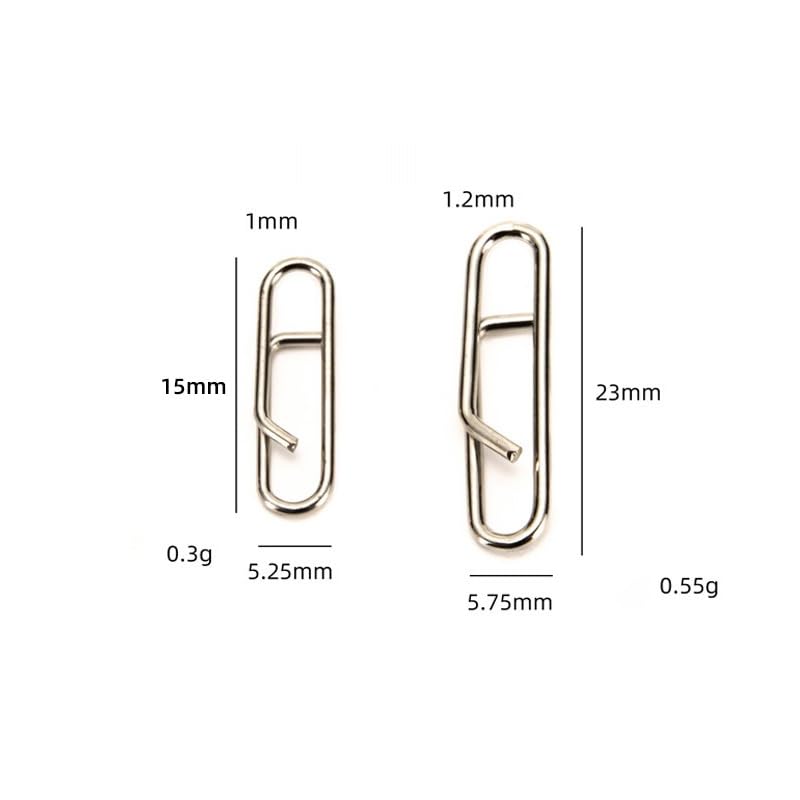 100 pcs Conectores de Gancho de Acero Inoxidable 15mm y 23mm miniatura 2