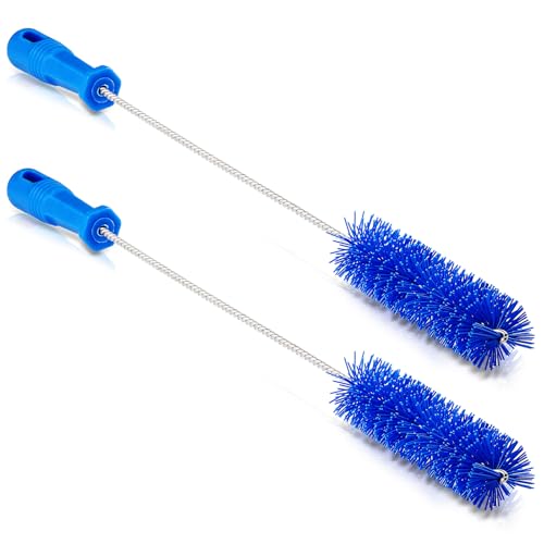 Image of Baderke 2 Pcs Drain Brush Pipe Cleaning Tube Brush, Blue, 19.7 x 1.5 Inch | Nylon Long Tube Cleaner, 2 Inch Drain Scrubber, PVC Shower Pipe Brush for Kitchen Sink, Water Bottle, Flexible Cleaning Tool
