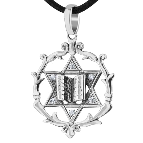925 Sterling Silver Jewish Star of David Necklace for Women Men - Magen David Pendant with Torah - Religious Judaica Amulet - Hebrew Israel Jewelry Gifts - Unique Design - Handmade