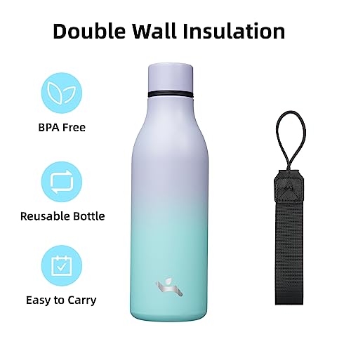 Image of Konokyo Insulated Water Bottle with Strap,18 oz Double Wall Stainless Steel Vacuum Bottles Metal Water Flask,Lavender Green
