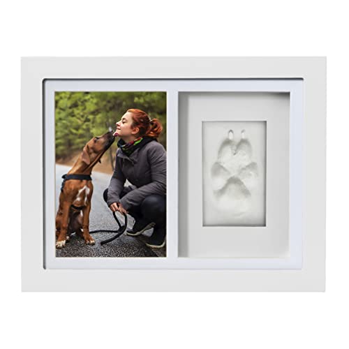 Better World Pets Paw Print + Photo Keepsake Frame Holds 4 x 6 inch Picture – Memorial Clay Imprint Kit – for Dogs and Cats – Perfect for Pet Lovers – Wall Mount, White