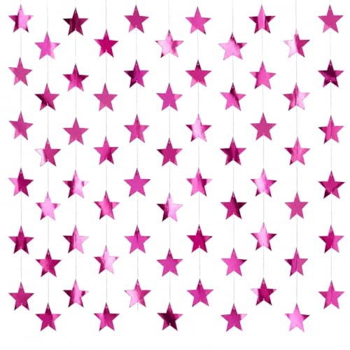 26 Feet Reflective Star Paper Garland - Sparkling Star Bunting Banner Hanging Decoration Sparkling Bunting Banner - for Birthday Holiday Wedding Anniversary Theme Party Supplies (pink)