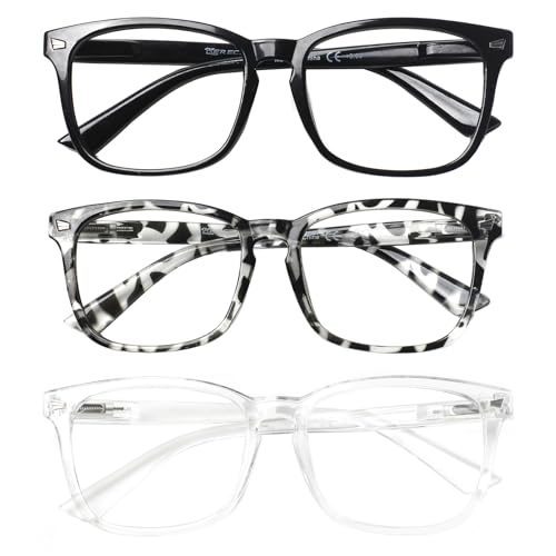 Kerecsen 3 Pack Reading Glasses for Women Blue Light Blocking Glasses Filter UV Square Lightweight Readers Glasses for Women and Men Reader