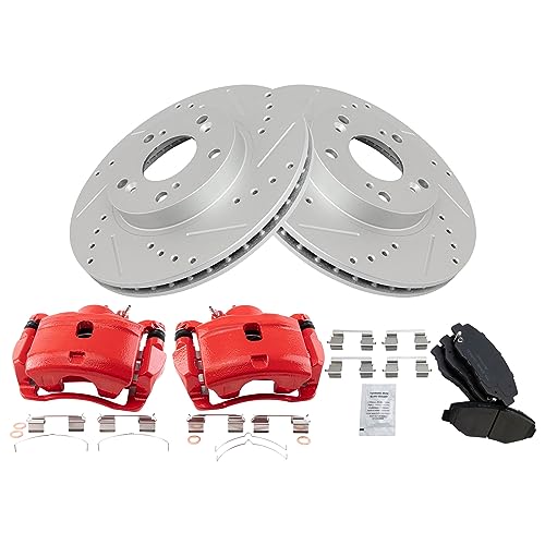 Image of TRQ Performance Front Brake Pad and Rotor Set Ceramic Coated Drilled