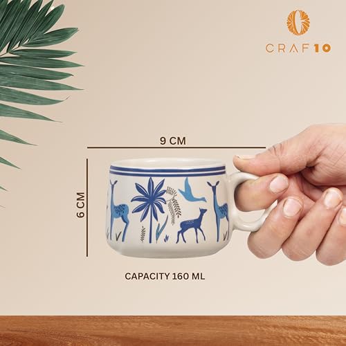 Image of CRAF10 Handcrafted Ceramic Blue Stag Teapot Cup Set - 1 Kettle (1 Litre) & 6 Cups (160 ML), Microwave & Dishwasher Safe | Morning Set | Tea Sets with Kettle for Gifting