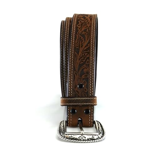 ARIAT Men's Leather Floral Embossed Belt, Medium Brown, 32 - Image 3