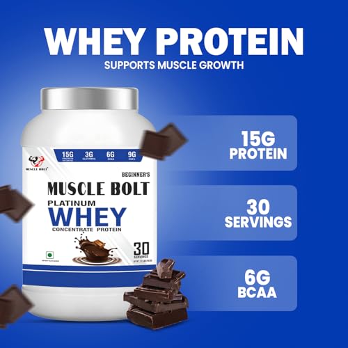 Image of 1Kg Platinum Whey Concentrate Protein (30 Servings, Double Chocolate) - Beginner, Muscle Growth, Muscle Recovery, Easy Digestion, Increase Strength & Performance, 15g Protein per Serving