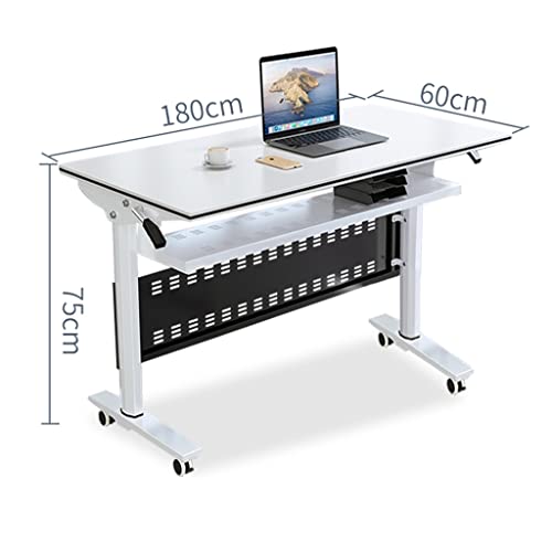 Foldable Computer Table, Flip Top Mobile Training Table With Modesty,Storage Layer And Lockable Wheels For Conference Rooms,Training,Media Centers,Classrooms ( Color : White , Size : 180*60*75Cm ) #TOP5