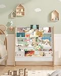 CHOEZON 6-Tier Kids Bookshelf, Sling Kid Bookcase, Large Capacity Book Organizer, Book Shelf for Kids Room, Magazine Storage Rack, for Bedroom, Nursery, Playroom, White and Natural MCW07WB