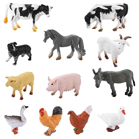 cobee Farm Animal Figurines, 12 Pieces Realistic Farm Animal Figures Toys Simulation Farm Animals Playset Miniature Party Favors Bath Toys Cover