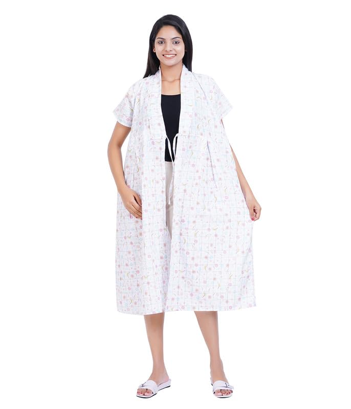 Image of MENMAII Women's [L-4XL] Full Open /Front Buttoned [a Kind of Adaptive Clothing] Multipurpose Nighty for Maternity /Pregnancy /Elderly /Patient /Feeding /Hospital Purpose Nighty Calf Length