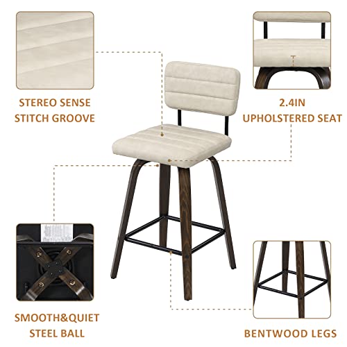Ferfalder Bar Stools Set Of 2-Counter Height Bar Stools Swivel Bar Stools With Backs Wood Barstools For Kitchen Counter, 26” Beige #TOP4