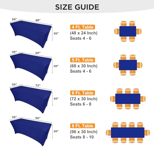 Image of SEPARO Spandex Table Cover 2 Pack 8Ft Royal Blue Fitted Tablecloths,Washable Wrinkle Resistant Stretch Table Cloth Rectangle for Party Hosting Supplies,Wedding Decorations,Vendor Display,Banquet