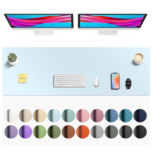 Image of Aothia Faux Leather Desk Mat - Non-Slip PU Leather Desk Blotter, Waterproof Writing Surface, Large Desk Pad for Office & Home (Baby Blue, 55 inch x 17 inch)