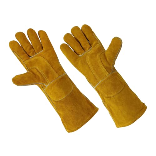 Veemoon 1 Par Guantes guante de trabajo capas de piel de vaca Light Brown