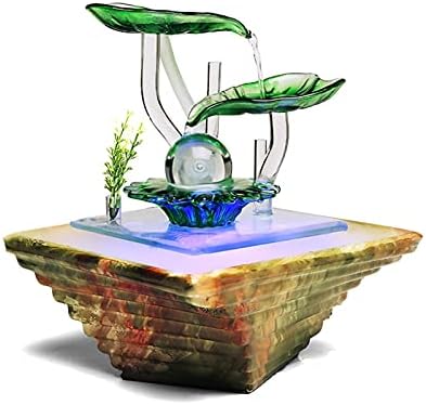Fountain Indoor Tabletop Fountain (with Color Changing) Trapezoid Desktop Water Fountain Small Relaxation Waterfall Feature for Home Décor Indoor Fountain