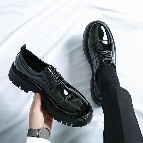 Men's Patent Leather Platform Oxfords Round Toe Lace Up Lug Sole Derby Shoes for Business Party Dress2