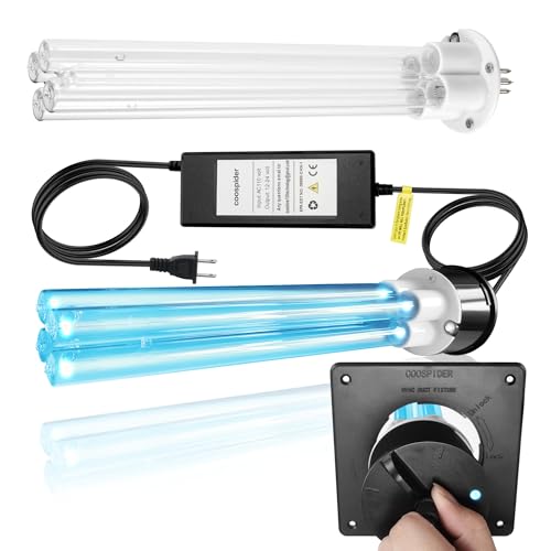 Image of COOSPIDER Powerful 80W UVC Sanitizer Light for HVAC Duct with 1 Spare Bulb | High-Power Duct UV Light for Whole Room with Ceramic Base, Dual H-Tube Design for Long-Lasting Performance