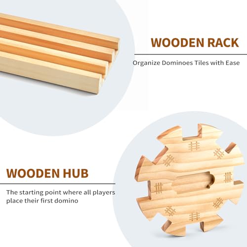 Elongdi Mexican Train Dominoes Set With 4 Wooden Trays/Racks And Portable Carrying Case,Travel Colorful Double 12 Dominoes thumb #5