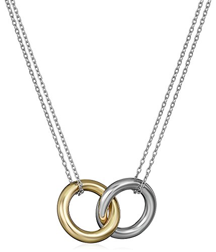 14k Rose Gold over Sterling Silver and Sterling Silver Interlocking Circles Pendant Necklace, 17