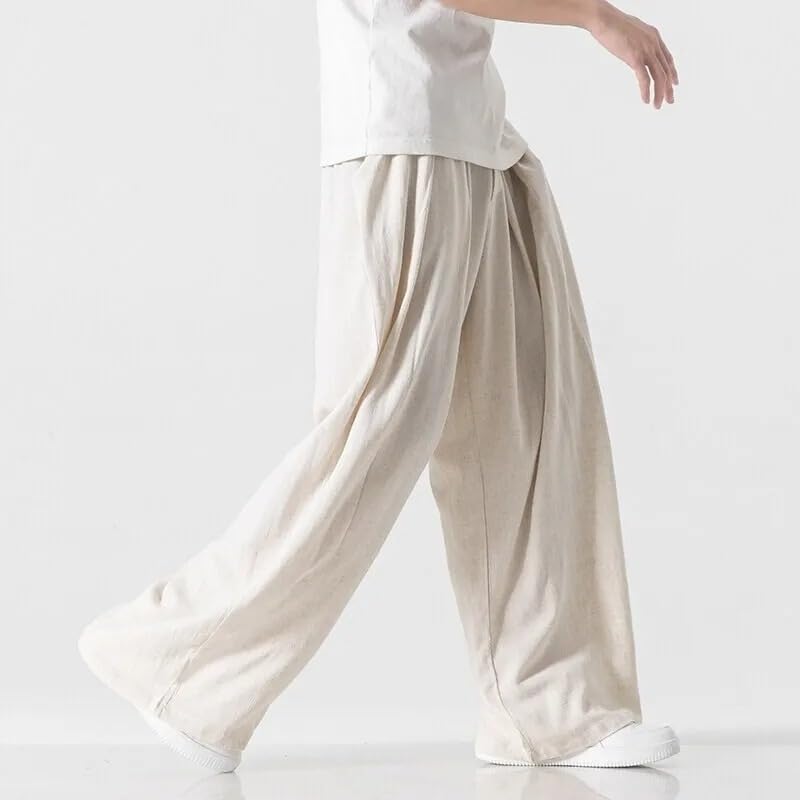 Kimono Pants Men's Cotton Linen Casual Elastic Waist Pants Male Japanese Baggy Wide Leg Trousers4