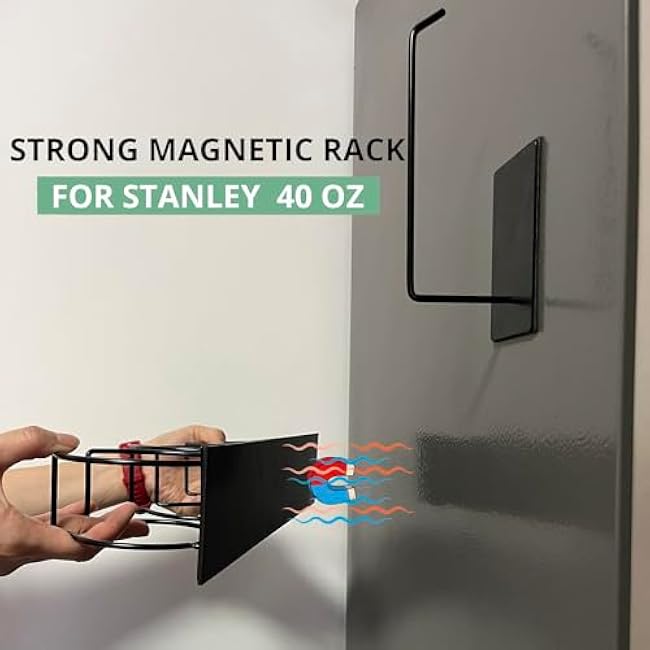 Refrigerator Magnetic Holder for Stanley Cup 40oz, Water Bottle&Cup Accessories Tumbler Lid Organizer with Hooks