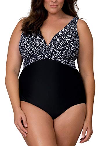 Caribbean Sand Knotted Plus Size One Piece Swimsuit for Women with Tummy Control Black/White