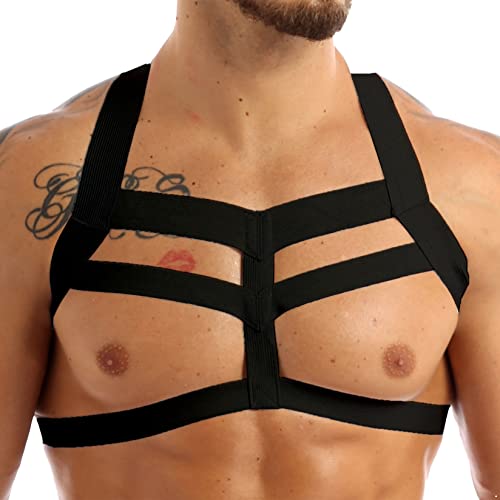 Lejafay Men's Nylon Harness Double Shoulder Straps Elastic Chest Muscle Belt Club Party Costume4