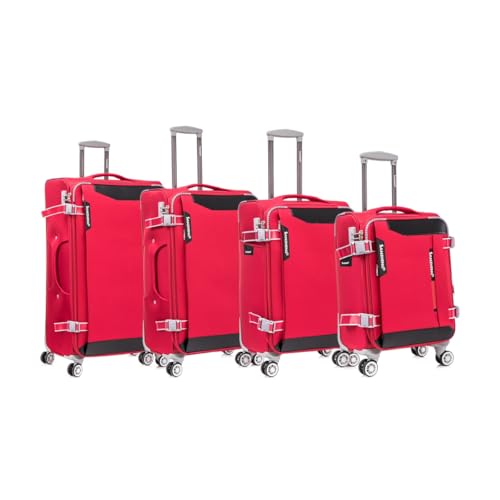 Softside Upright Luggage Set, Lightweight Expandable Suitcase with Wheels, 4-Piece Set(Red)