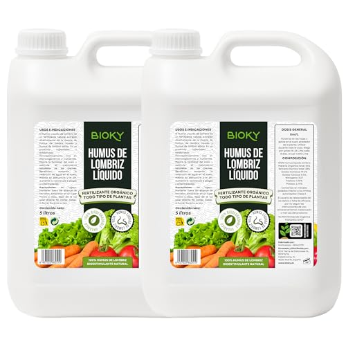 Humus de Lombriz Líquido 2x5L – Fertilizante Universal Muy Concentrado 5ml/L | +50% de Materia Orgánica – Abono Líquido para Plantas y Regenerador del Suelo – 100% Puro y Orgánico, Sin Residuo (10L)