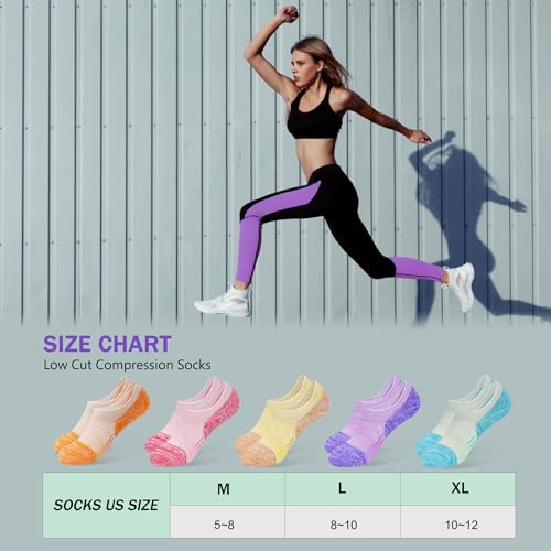 Image of Amutost Womens No Show Socks Anti-Slip Cushioned Breathable 5-10Pairs | Silicone heel grips, Arch compression band, Elastic cuffs, Moisture wicking, Size 6-8 /7-9 /9-11, Reduces blisters