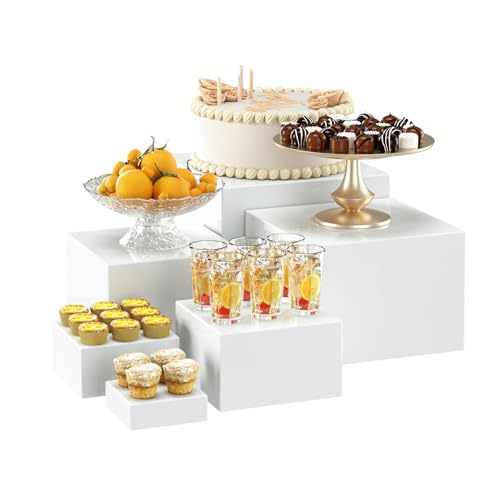 Soporte Exhibición de Alimentos para Buffet, 6 paquetes Soporte de Pastelería Decorativos 3' 4' 5' 6' 7' 8' para Buffet para bebidas, tartas en bodas, fiestas, buffet,decoración de fiestas, Blanco